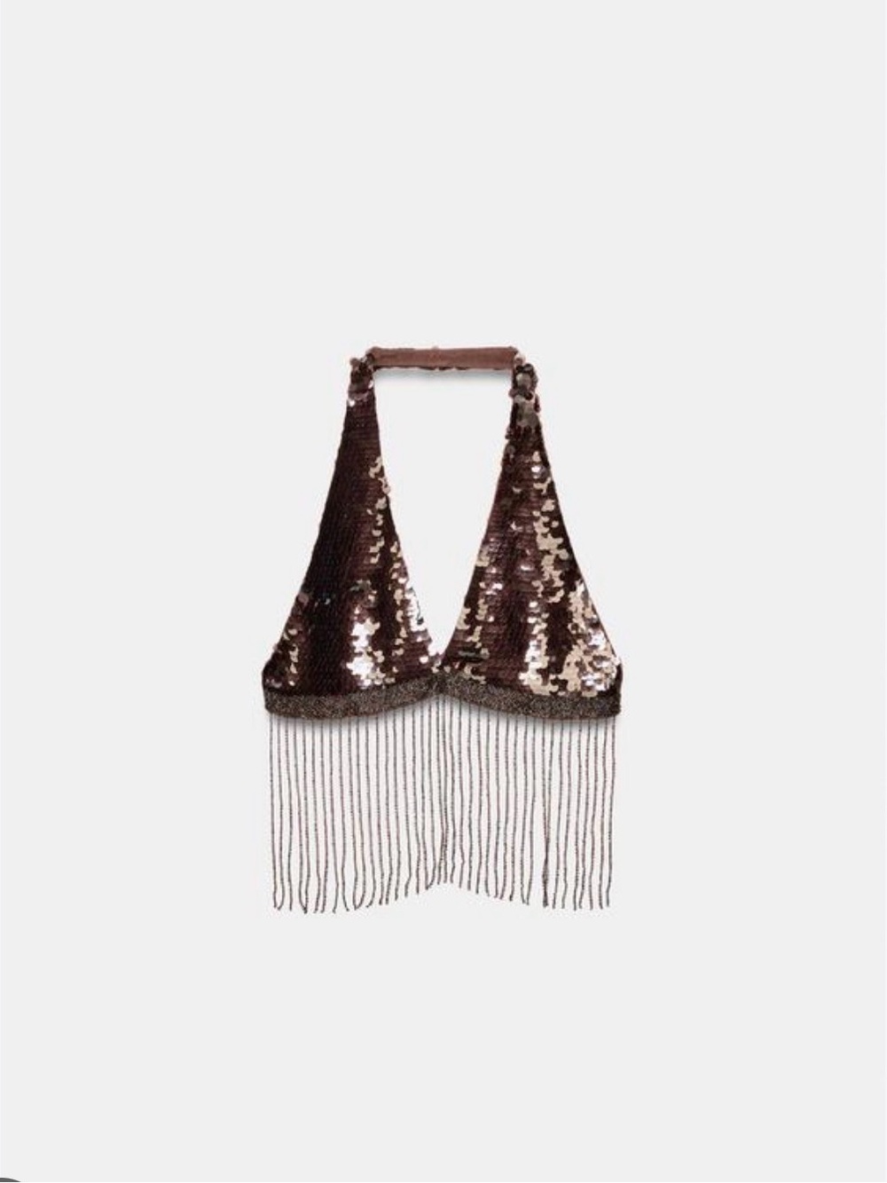 Zara Burgundy Sequin Halter Crop Top with Fringe